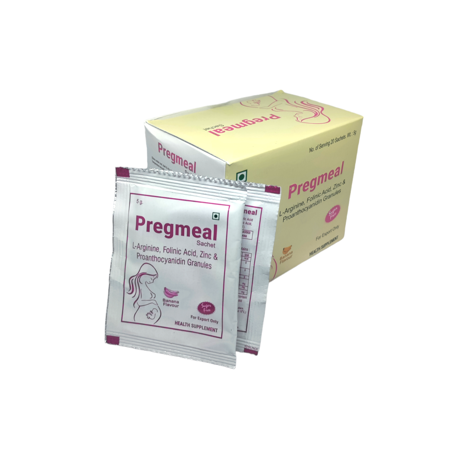 Pregmeal | ( 3gm + 75 mg + 22.5 mg + 5 mg ) / 5 gm | Sachet | প্রেগমিল | স্যাসেট